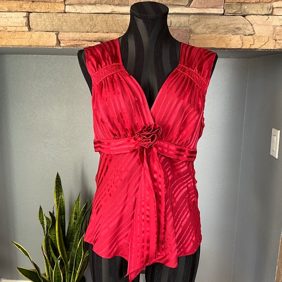 Y2K Babydoll Christmas Party Top Silk Sheer Holiday Event BCBGMaxAzria Red M - Picture 2 of 11